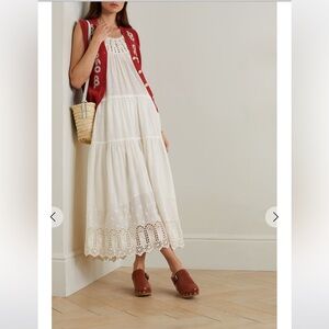 NWT THE GREAT. The Soleil crochet-trimmed tiered cotton-voile maxi dress Sz 0